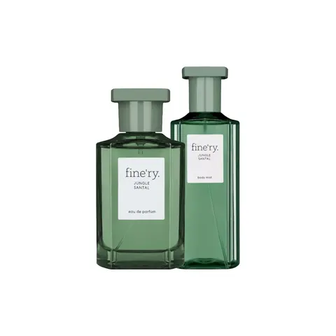 fine'ry Jungle Santal Bundle - 60ml EDP with Cardamom Blend, 150ml Earthly Woody Fragrance Body Mist for Female Use, Exotic Rainforest Spicy Women's Fragrance