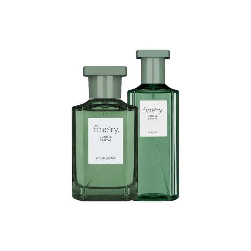 fine'ry Jungle Santal Bundle - 60ml EDP with Cardamom Blend, 150ml Earthly Woody Fragrance Body Mist for Female Use, Exotic Rainforest Spicy Women's Fragrance