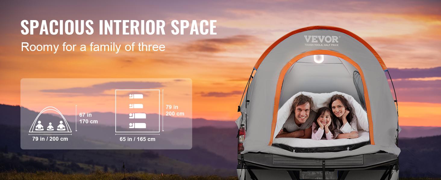 VEVOR Truck Bed Tent, TikTokShopBlackFriday, 6.4'-6.7' Pickup Truck Tent with Rain Layer and Carry Bag, Waterproof PU2000mm Double Layer Truck Tent, Accommodate 2-3 Person, for Camping Traveling Outdoor Activities
