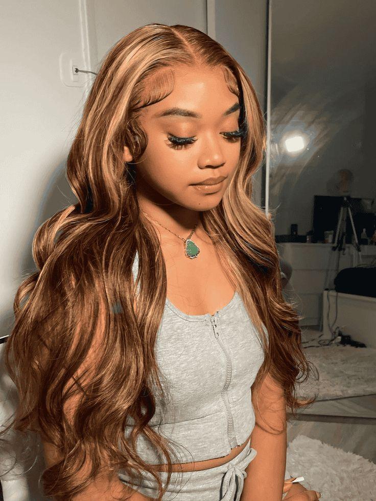 【30 Inch Only $89】Anyweek Honey Blonde Ombre Lace Front Wig Human Hair Highlight Body Wave 13x6 Lace Front Wigs Pre Plucked 180 Density Glueless HD Lace Frontal Wig for Women 4/27 Colored