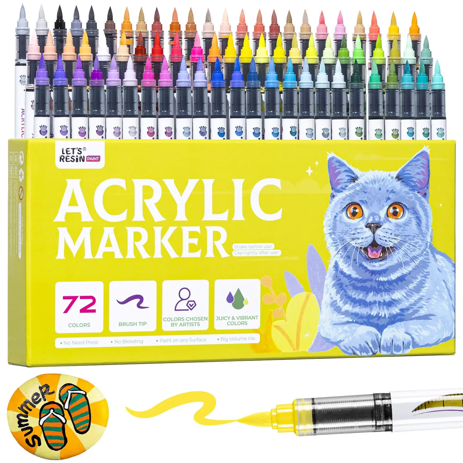 Acrylic Paint Markers Brush Tip, Back to School Supplies, School Art Supplies, Student Essentials & Teacher Classroom Must Haves, No-Bleed Coloring Book Markers, High-Coverage Paint Pens for School - LET'S RESIN Projects, Rock, Canvas, Ceramic & Wood