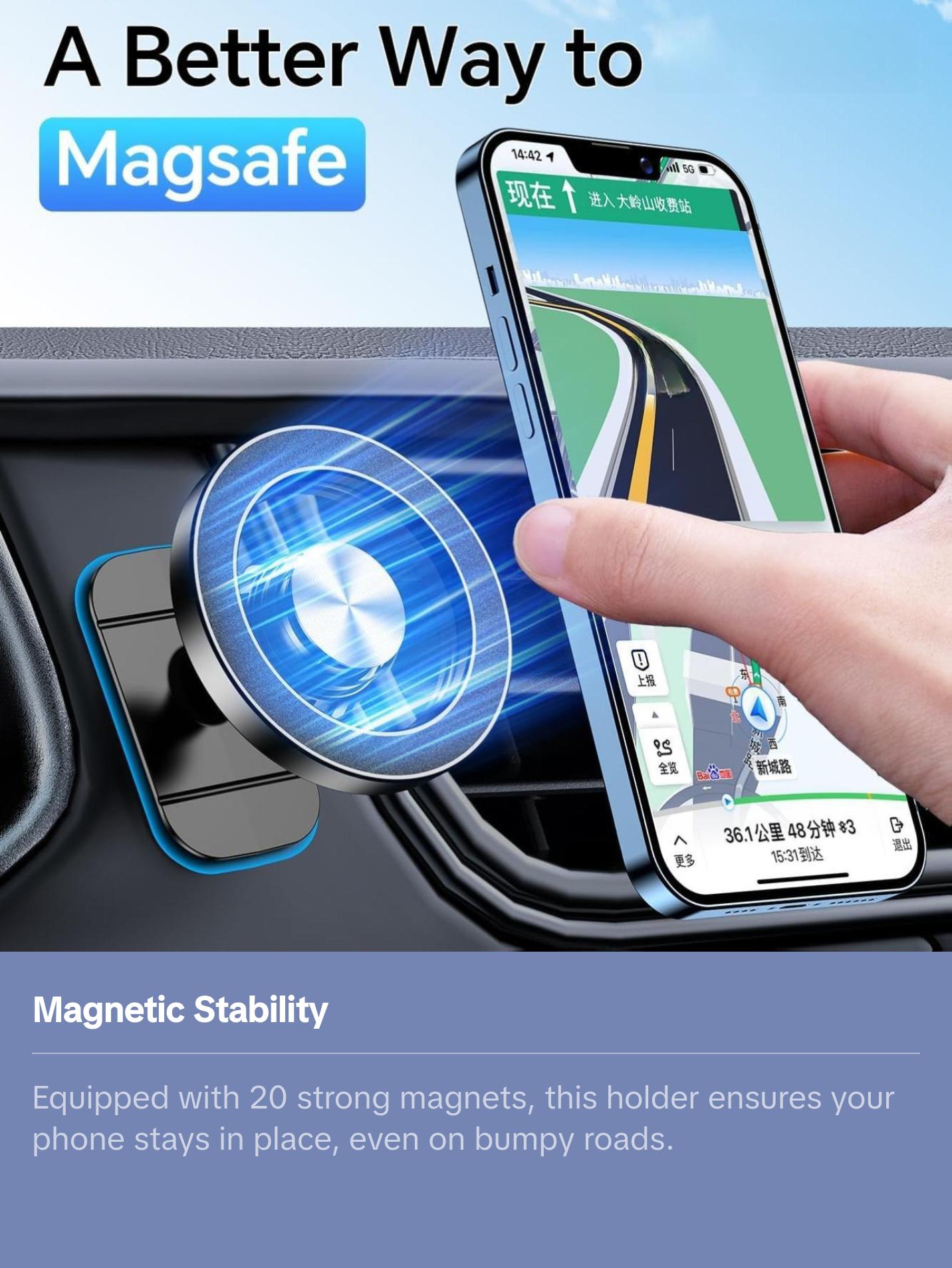 Magsafe Car Mount【20 Strong Magnets】Magnetic Phone Holder for Car Phone Holder Mount Dash【360°】Cell Phone Holders for Your Car Accessories for Women Men iPhone 16 Pro Max 15 14 13 12 Plus
