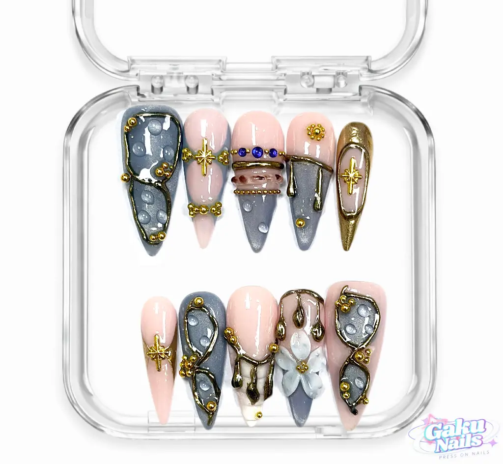 GakuNails OPAL FUSION 10-Piece Stiletto Press-On Nails Multi-Pack, Handmade Luxury Design, Elegant Rhinestone Decor, Cateye Finish, Select Sizes, Reusable (Beauty & Personal Care Nail Art Accessory), Nail Friendly