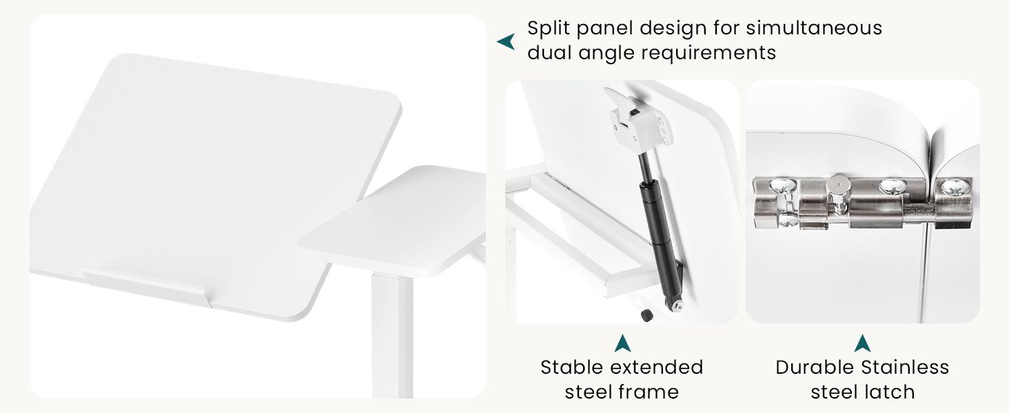 Overbed Bedside Table with Wheels, Mobile Standing Stand Up Rolling Laptop PC, Adjustable Height Tray, Side Computer Workstation for Home Use