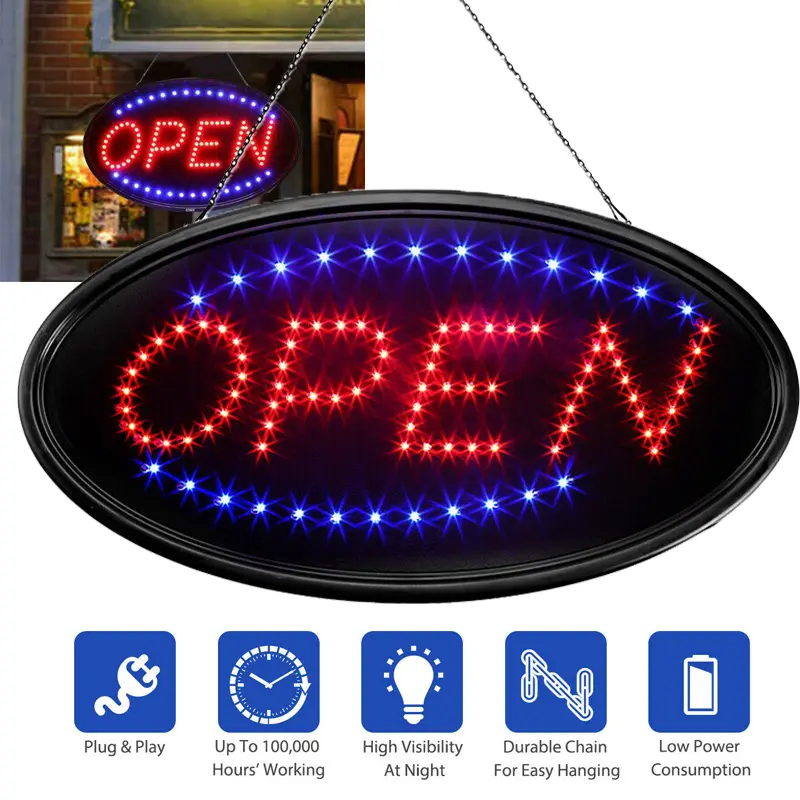 LED Open Sign, 19''x10" Bright Sign Flashing Light for Business Walls Window Shop Bar Hotel, Two Modes, for Holidays Party Led Signs Led Backlit
