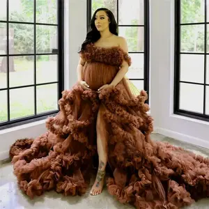 dress elegant pregnant woman evening dress robe one shoulder long transparent bride pregnancy tulle skirt fashion personality show belly
