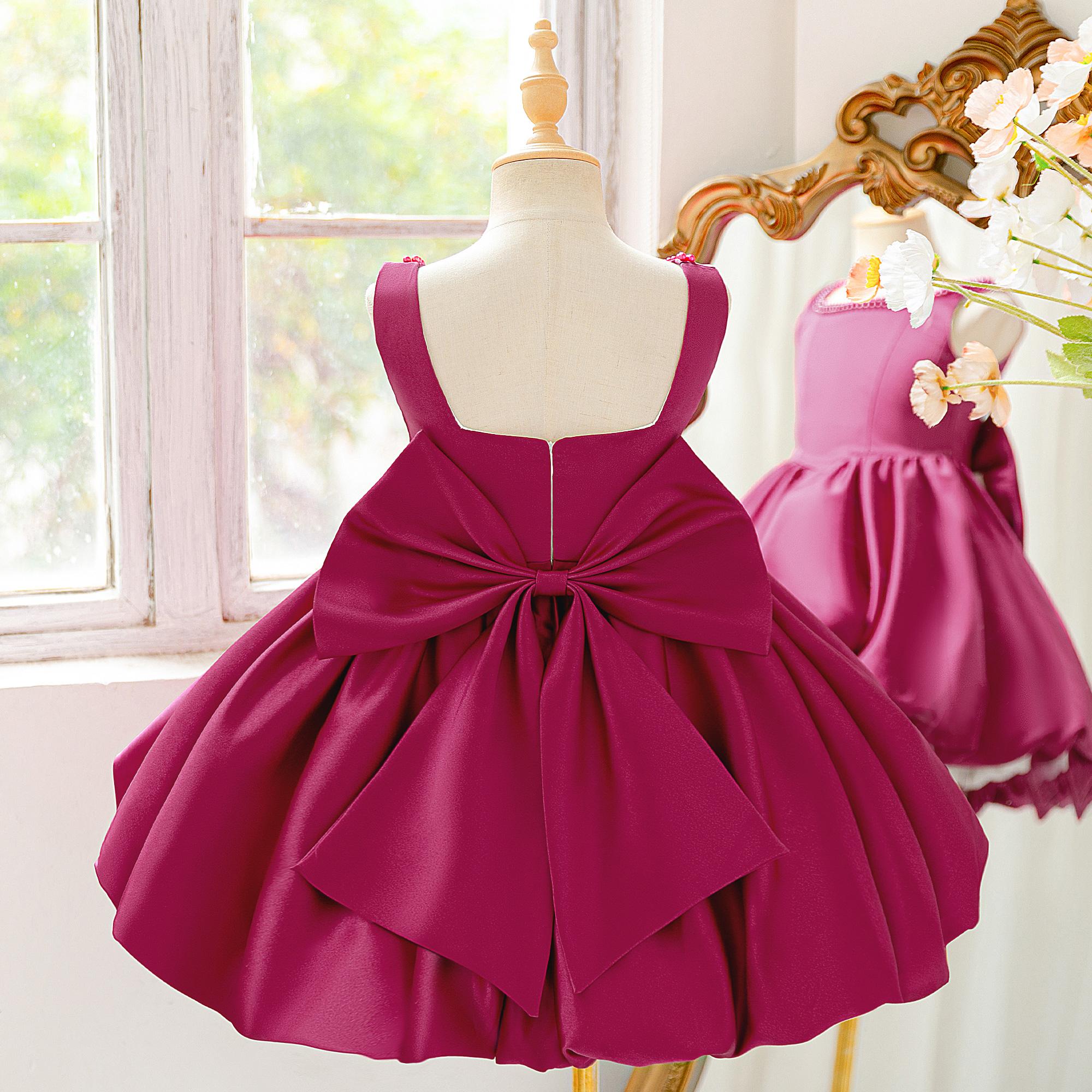 6030 Girls beautiful flower bud fashionable and popular dress Barbie pink popular dress skirt high-end elegant design pearl decoration