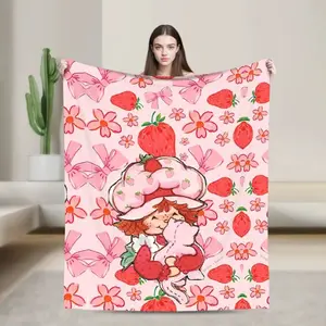 Strawberry Shortcakes Girl Pink Blanket Warm Soft Plush Throw for Living Room Travel Flannel Bedspread Bed Cover Valentine's Day Gift for Girlfriend Bohemian Gingerbread Cookie native father Gryffindor Cartoon dachshund cosy garage guy Themed Small