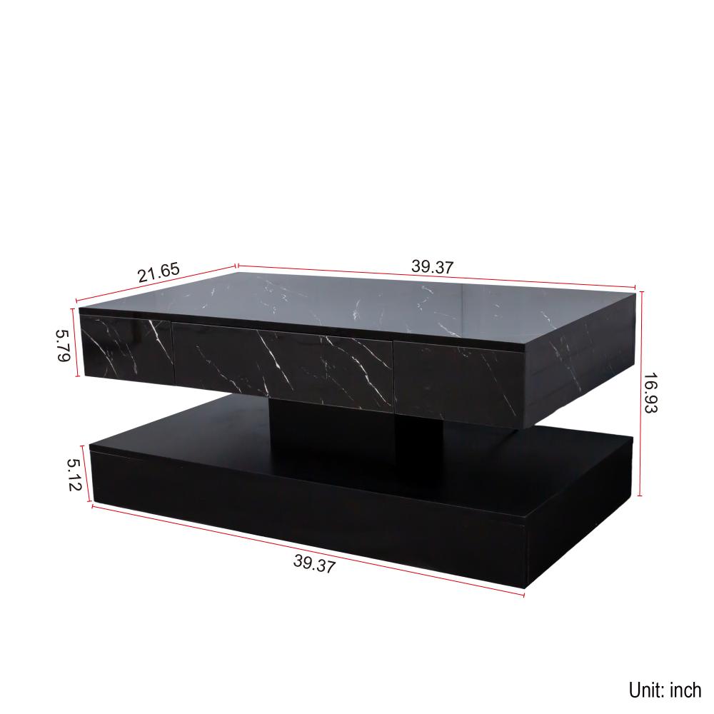LED Coffee Table with Storage Drawer, Modern 16.93" Living Room Center Table, RGB Light Coffee Table Furniture, Black Finish