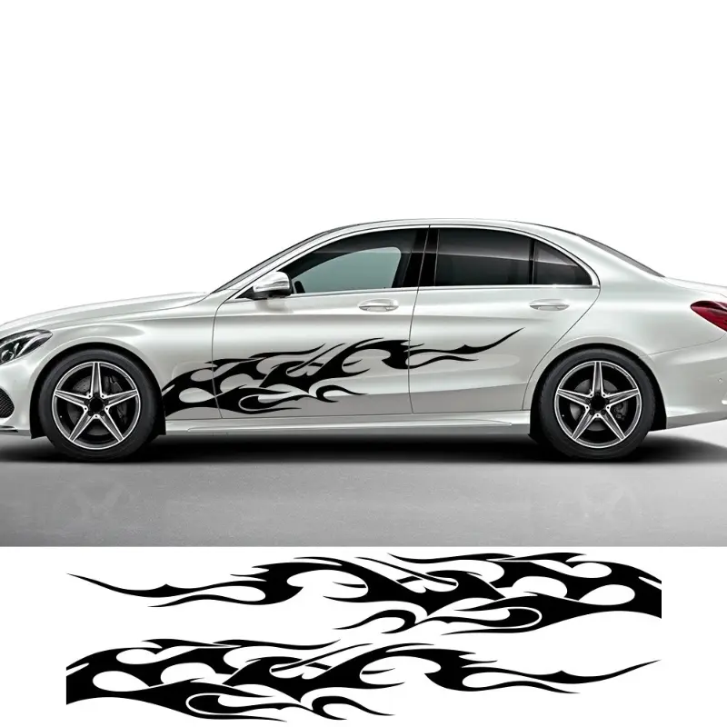 2pcs/1pair Flame Graphics Car Stickers Waterproof Self-adhesive Vinyl Decals, Stickers For Cars, Suitable for Auto Side Body, Door, Refit Car Styling Decor, Vehicle Exterior Decoration, Car Vehicle Decoration
