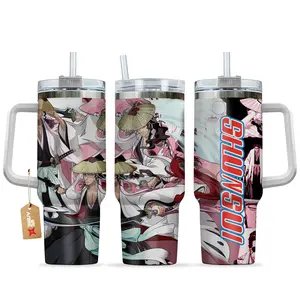 [Sip40 Otaku] [Bleach] Shunsui Kyoraku 40oz Tumbler With Handle Stainless Steel Anime Cup, Soul Reaper Captain Shinigami Mug, Manga Iced Coffee Travel Mug, Gift for Anime & Manga Fans