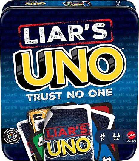 Liar’s UNO Card Game in Travel & Storage Tin for Adults, Kids, Families, Parties & Game Nights, Outwit Other Players with Bluffing & Trickery (Amazon Exclusive)