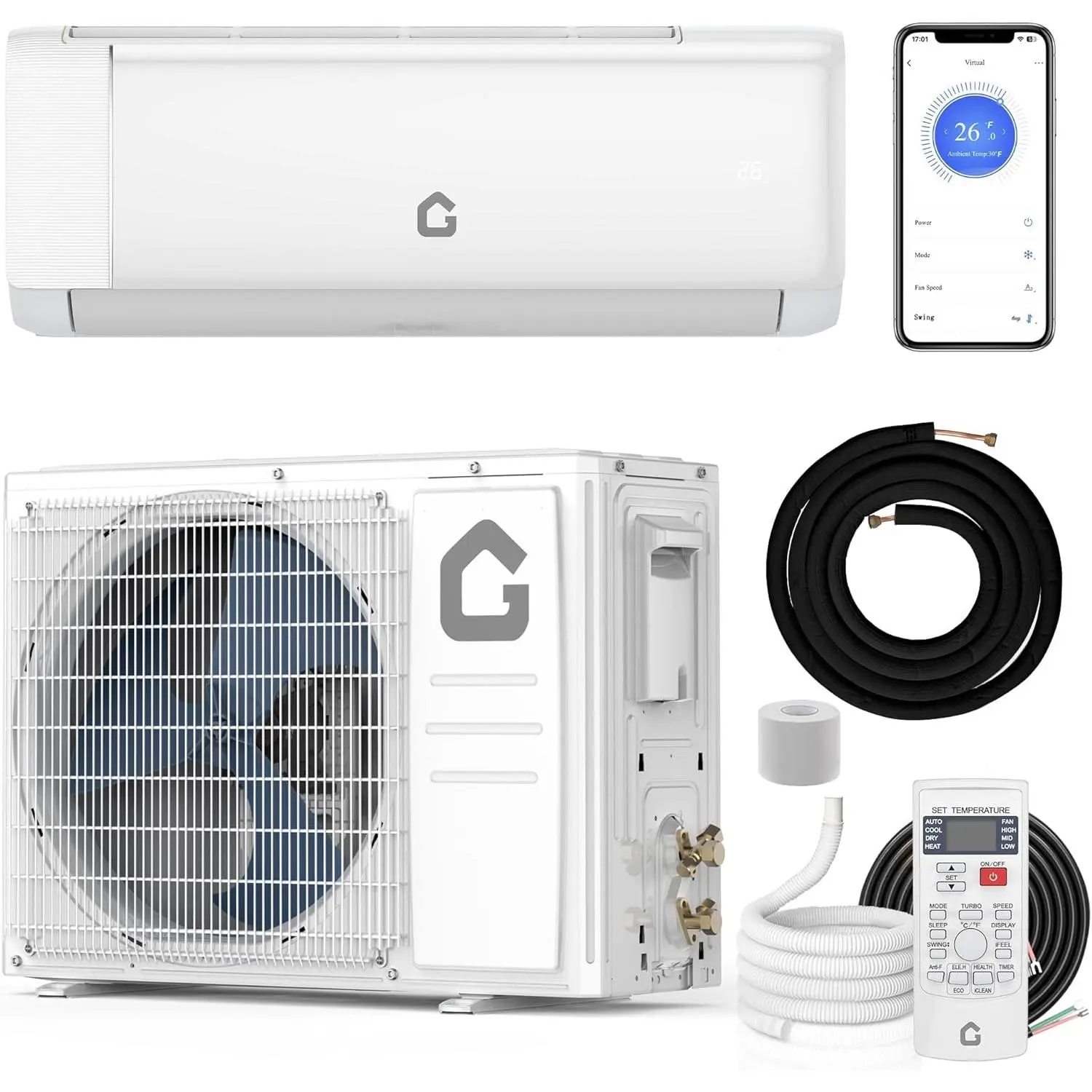 12,000 BTU Ductless Mini Split Air Conditioner & Heat Pump – 22 SEER2, Efficiency Certified, Wall-Mounted, WiFi & Alexa Enabled, Quiet, Easy Install, Cools & Heats Up to 750 Sq.Ft