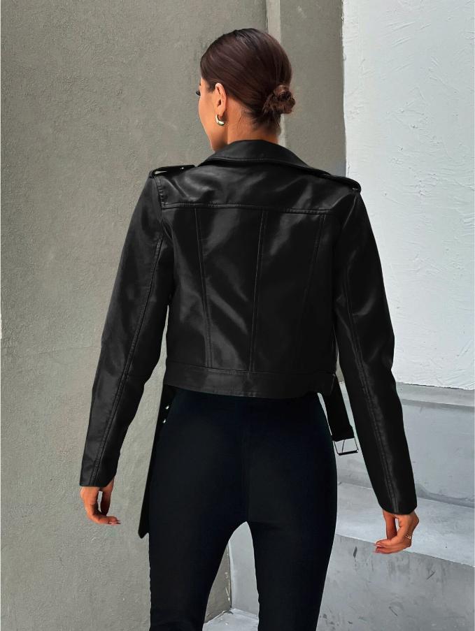 Zip Up Belted PU Moto Jacket *LooKo