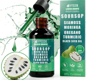 VYXION Pure Soursop 10 in 1 Liquid Drops Extract - Seamoss, Moringa, Black Seed Oil, Turmeric, Oregano Liquid Drops - Healthcare, Fitness, Natural Wellness Blend