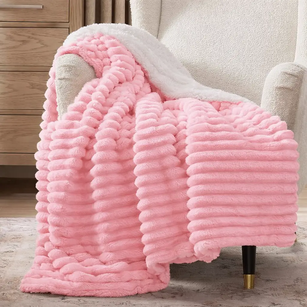 Plush Throw Blanket, Soft Flannel Fleece Blanket for Sofa, Couch & Bed, Lightweight Cozy Warm Blanket, Solid Color Home Decor