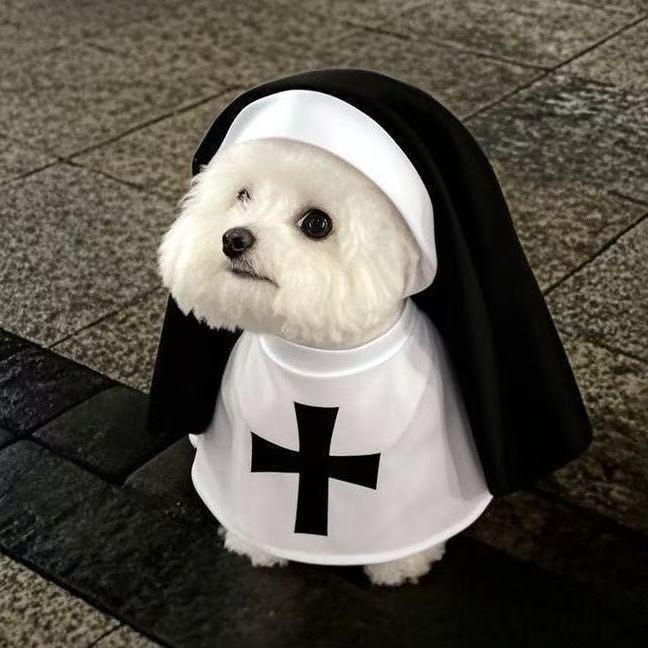 New Year Nun clothes cats and dogs disguise funny COS small and medium pet photo props cat funny costumes New Year Nun clothes cats and dogs disguise funny COS small and medium pet photo props cat funny costumes