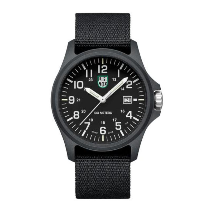 Luminox 2401.NB G Collection 2400 CARBONOX Watch Black Dial White Numbers Nylon Strap 100m Water Resistant 43mm Case R-PET Belt Strap