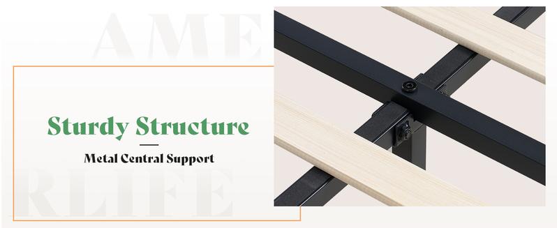 AMERLIFE Solid Wood Platform Bed Frame with Upholstered Tufted Headboard/Solid Wood Foundation, Pull-spot Tufted Handcraft, No Box Spring Needed, Bedroom Furniture/Best Gift Ideas/Christmas Gifts