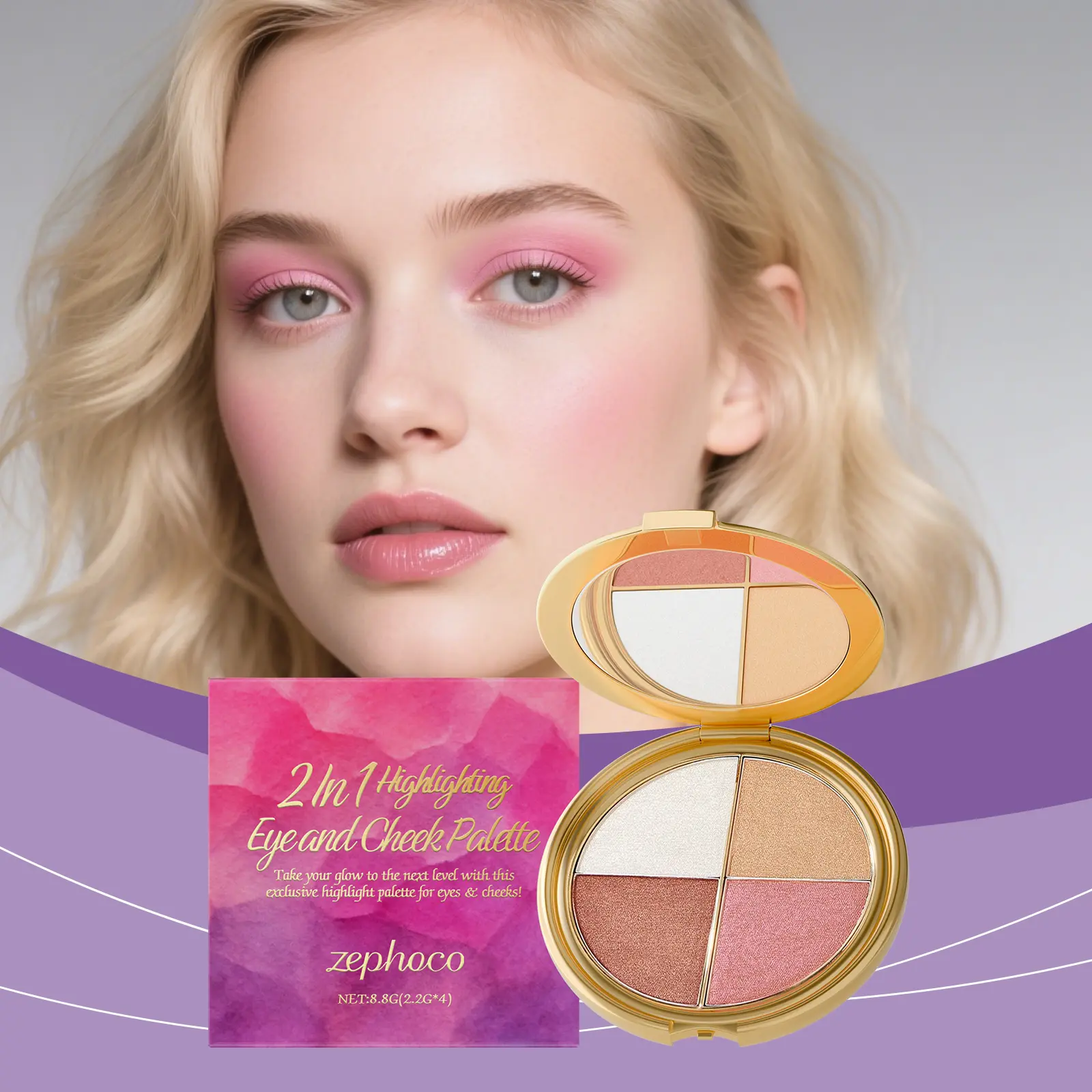 Diamond Powder Highlighter Palette — Reflective Light for a Flawless Complexion, Ideal for Eyes and Cheeks
