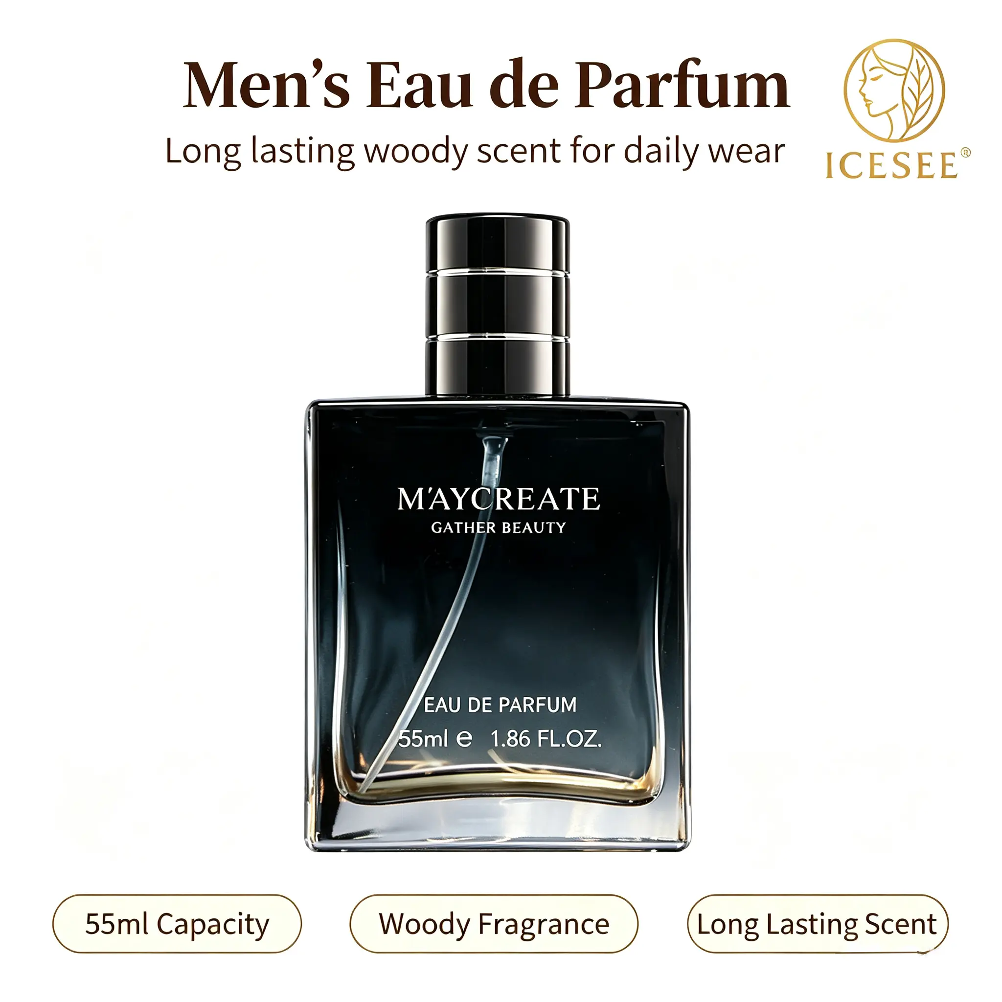 ICESEE Midnight Woody Men's Eau de Parfum 1.86oz, Rich Woody Scent, Magnetic Sensual Long Lasting Cologne for Men, Perfect for Daily Outings & Date Night, All-Day Captivating Fragrance