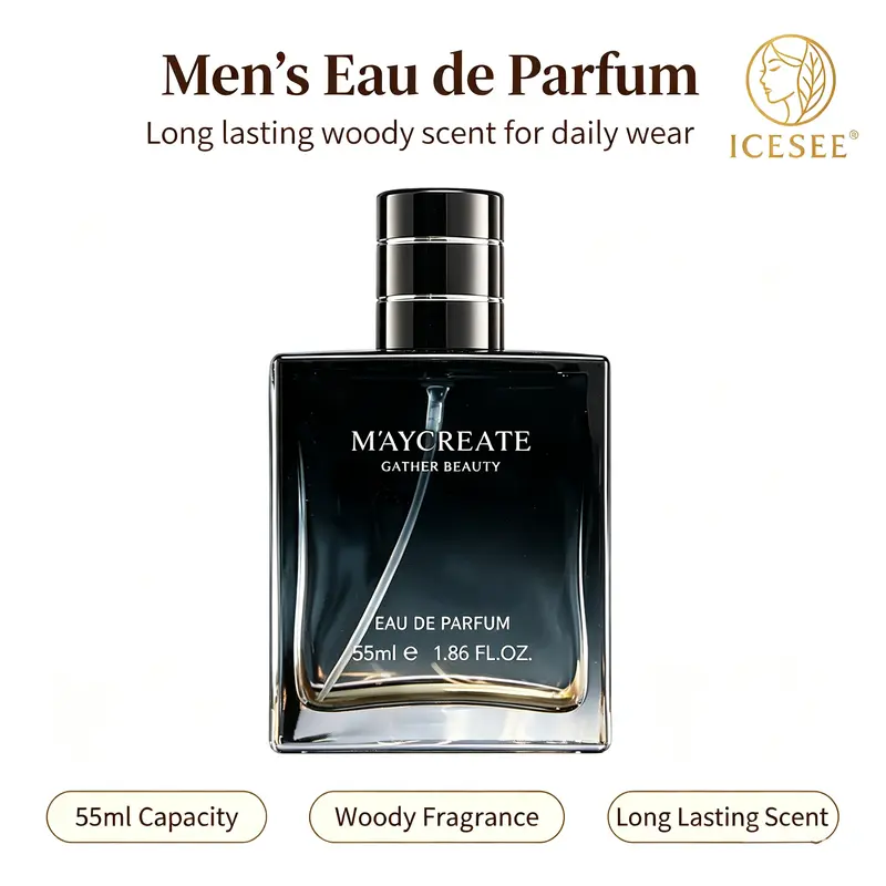 ICESEE Midnight Woody Men's EDP Cologne Perfume - 1.86 oz/55ml Long-Lasting Aromatic Woody Fragrance with Pulse Spray, Daily Wear Beauty Product, Cool Gift for Guys