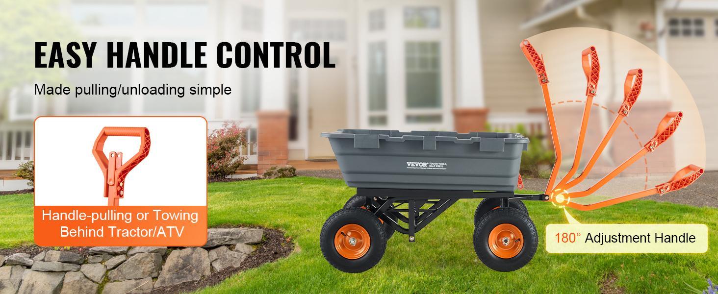 VEVOR Poly Garden Dump Cart with Easy to Assemble Steel Frame,  2-in-1 Convertible Handle, 13 Inch Tires, Max Capacity 1500 lbs, Utility Wheelbarrow Productivity Yard