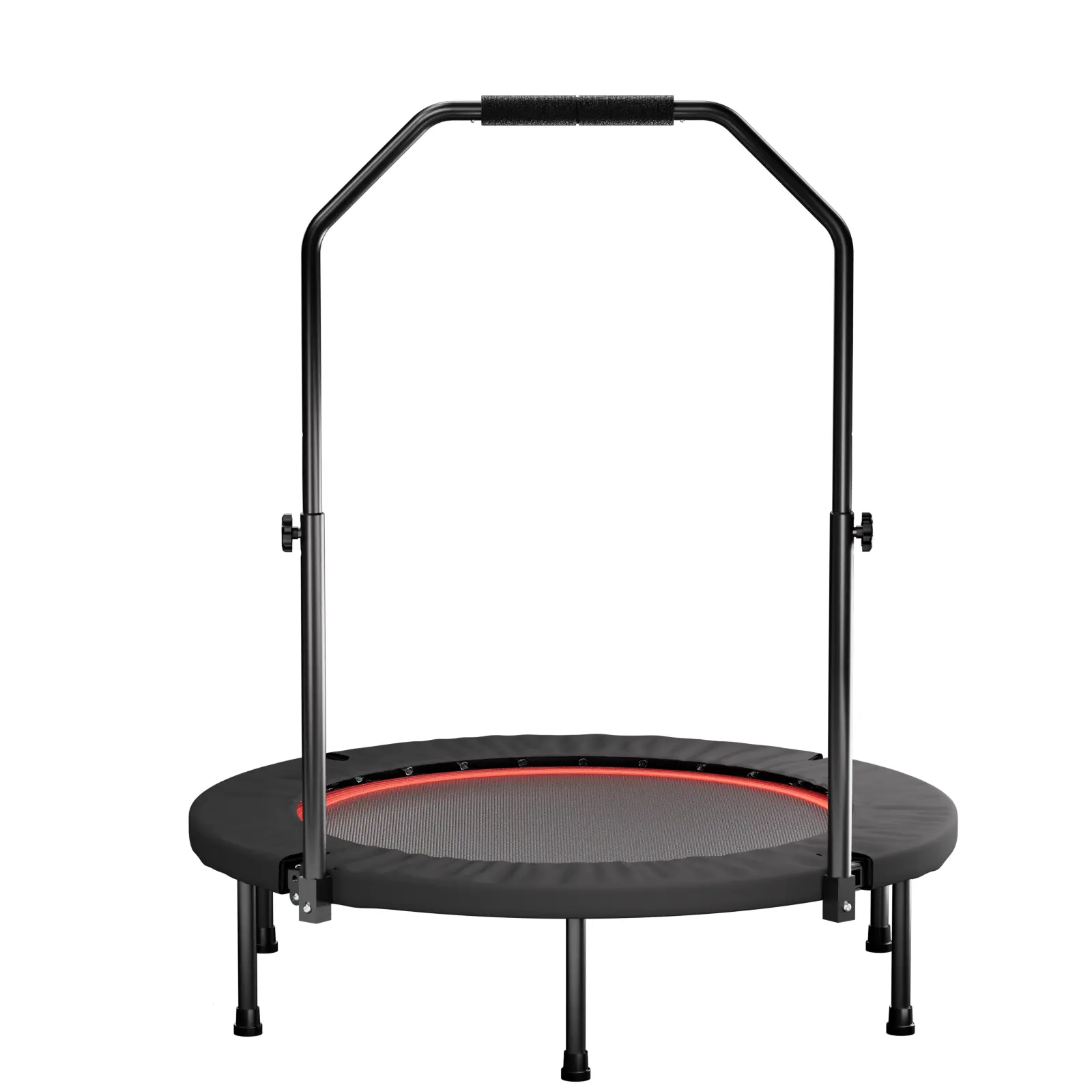 40-Inch Foldable Fitness Trampoline for Adults with Adjustable Handle, 36 Closed Springs, Steel Frame, Black, Compact Indoor Rebounder for Home Gym