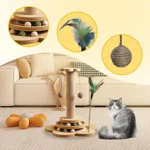 Pine Wood/Vertical/Cat Scratching Post/Scratch Pole/Sisal/Wear-Resistant/Non-Shedding/Turntable/Play Ball/Cat Climbing Frame/Sturdy/Pet-Friendly/Modern Home Decor/Kittens/Adult Cats