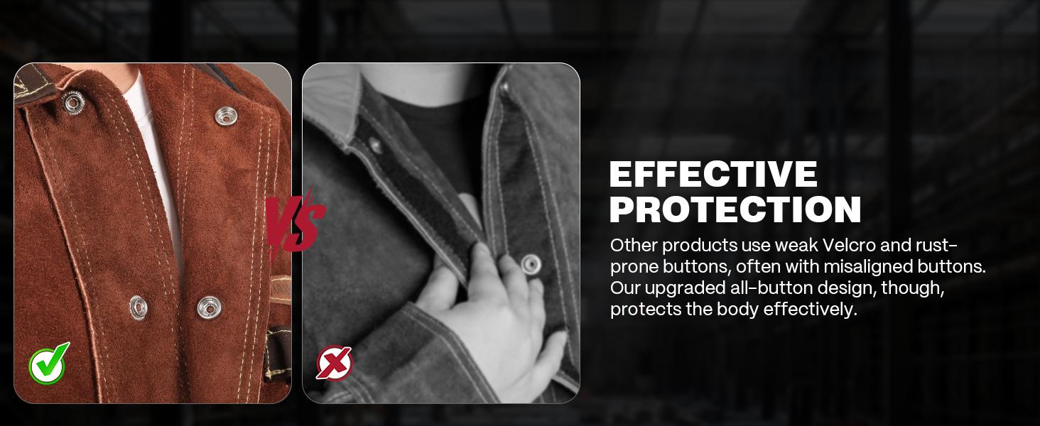 Heavy Duty Cowhide Welding Jacket Brown Leather Coat with Durable Pockets and Secure Fastening