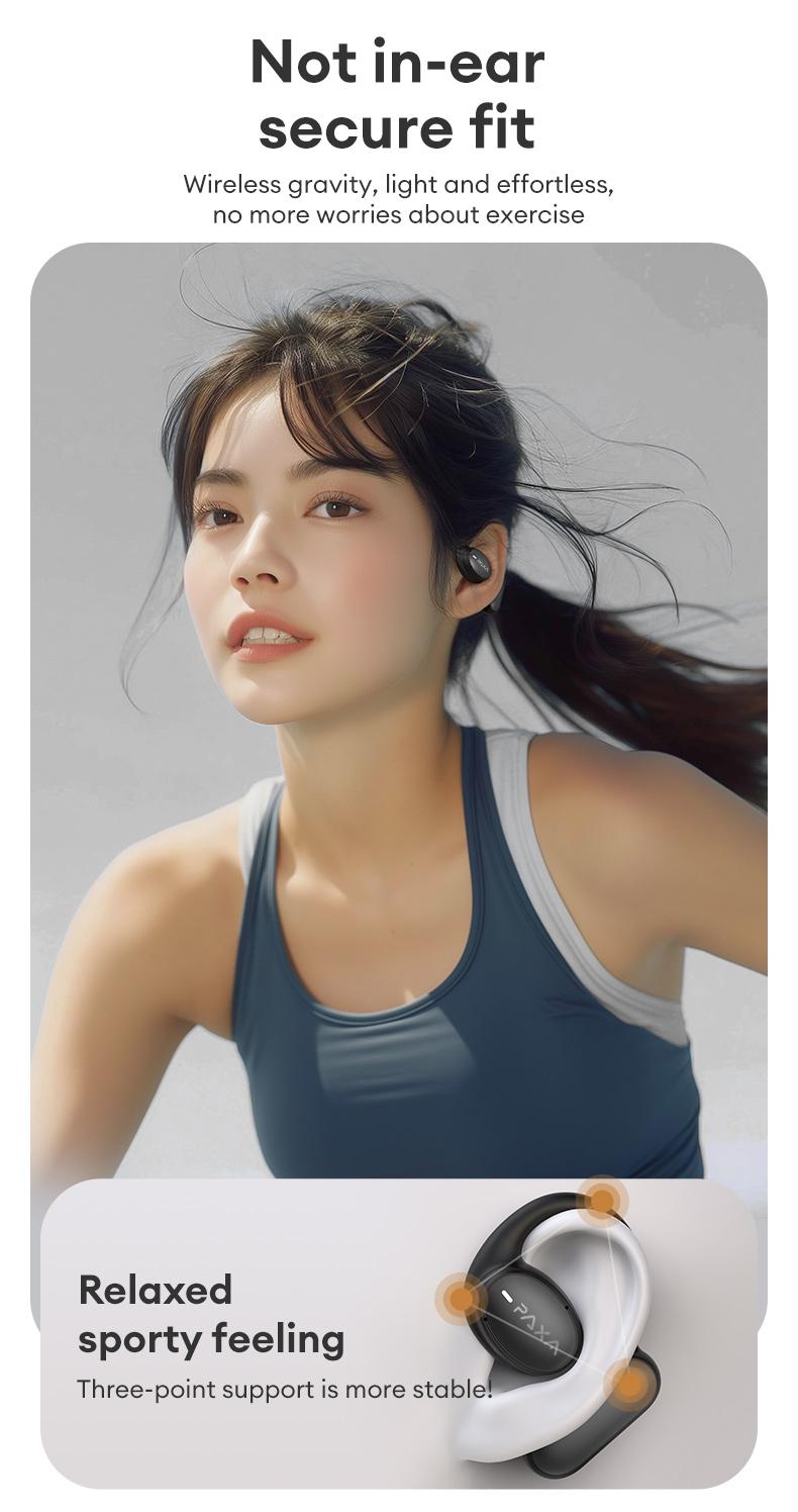 PAXA OpenAir 5 Wireless Earphones,Wireless Bluetooth 5.4 Earbuds High-Fidelity Robust Bass Sound Headphones, Breathable Open Ear Electronic Headset for Workout & Sports