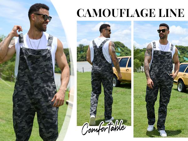 Yuanbang Stretchy Men's Camo Overalls Denim Spring Hunting Bib Turkey Season Gear Outdoor Workwear Fashion Pattern Coveralls Y2k Menswear Daily Outfits Camouflage Romper Country Stuff Clothes Adjustable Straps Jumpsuit Casual Pants Valentine's Gifts Sprin