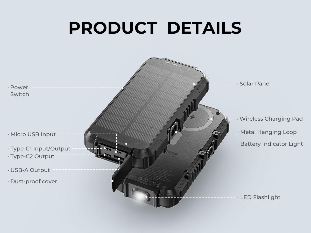 Dexnor 27,000mAh Solar Power Bank Portable Charger, Fast Charging External Battery Pack with LED Flashlight, 3 Ports & Wireless Charging for Phone, Tablets, Laptops for Camping, Travel & Emergency Dexnor 27,000mAh Solar Power Bank Portable Charger, Fast Charging External Battery Pack with LED Flashlight, 3 Ports & Wireless Charging for Phone, Tablets, Laptops for Camping, Travel & Emergency