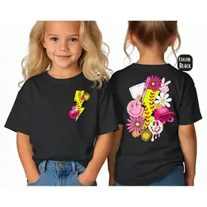 Kids Softball Floral Lightning Bolt T-Shirt, 100% Pure Cotton, Cute Softball Player Graphic Tee