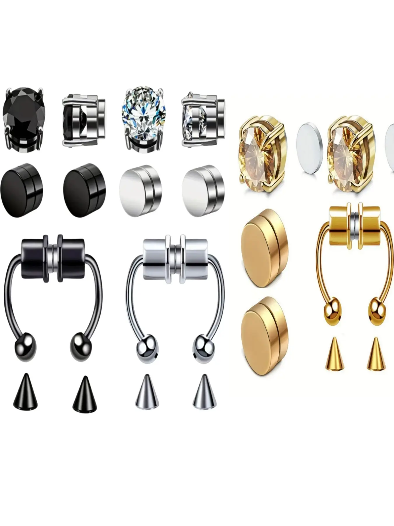 Trendy Titanium Steel Magnetic Earrings Set, Three Colors Available, No Piercing Required, Unisex Jewelry for Various Occasions, Ear Clip, Ear Cuffs Non Piercing, Non Pierced Earrings, Fashionable Jewelry Accessories