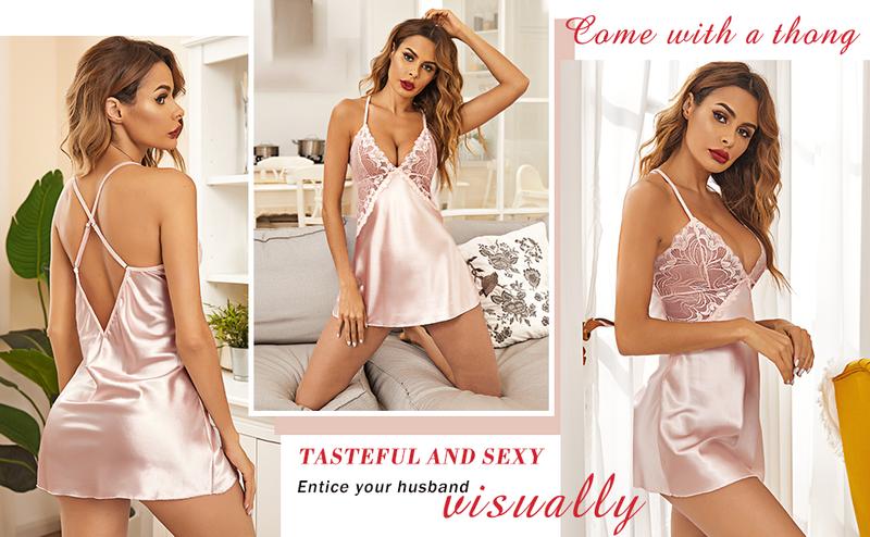 Dealsforyoudays - avidlove Live Women Lingerie V Neck Nightwear Satin Sleepwear Lace Chemise Mini