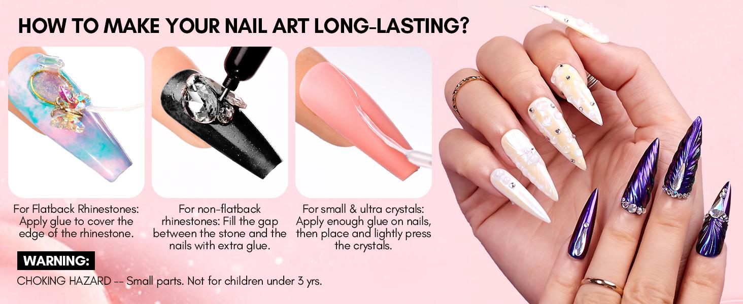 Makartt Nail Rhinestone Glue Set, Gel Nail Glue for Rhinestones for 3D Design Super Strong Adhesive Nail Gem Glue for Valentine's Day Nail Art Jewel Crystal Beads Diamonds 15ml&8ml Cured Need Nail Care Nail Polish