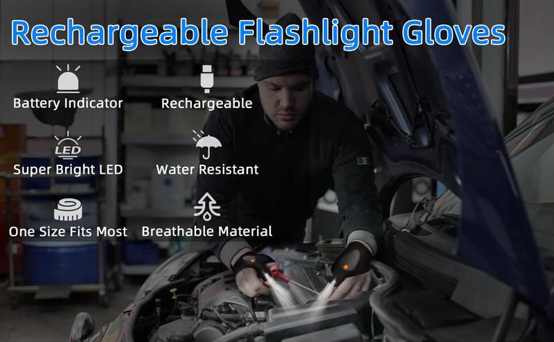 [Christmas Gifts]Rechargeable LED Flashlight Gloves, CoolGadget Tool Hands-Free Lights for Fishing RepairingCamping, Birthday Christmas Gifts for Men Dad HimHusband