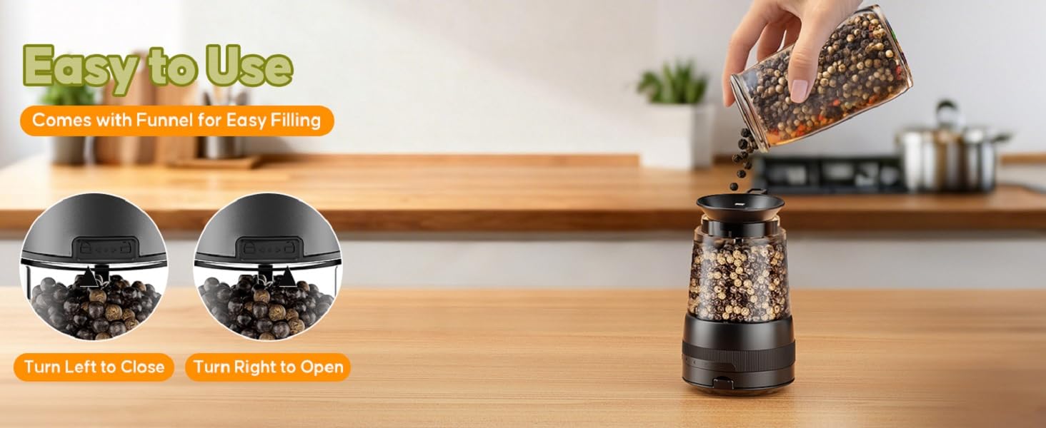 Automatic Pepper Grinder with Storage Base Electric Salt and Pepper Grinder Set Rechargeable Salt Mill with LED Power Display with Kitchen Light Automatic Pepper Grinder with Storage Base Electric Salt and Pepper Grinder Set Rechargeable Salt Mill with LED Power Display with Kitchen Light