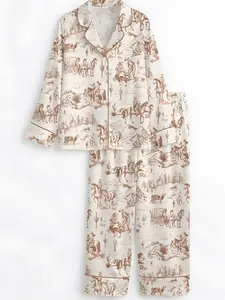 Women’s Vintage Western Ranch Life Cowboys Short Sleeve Satin Pajama Set
