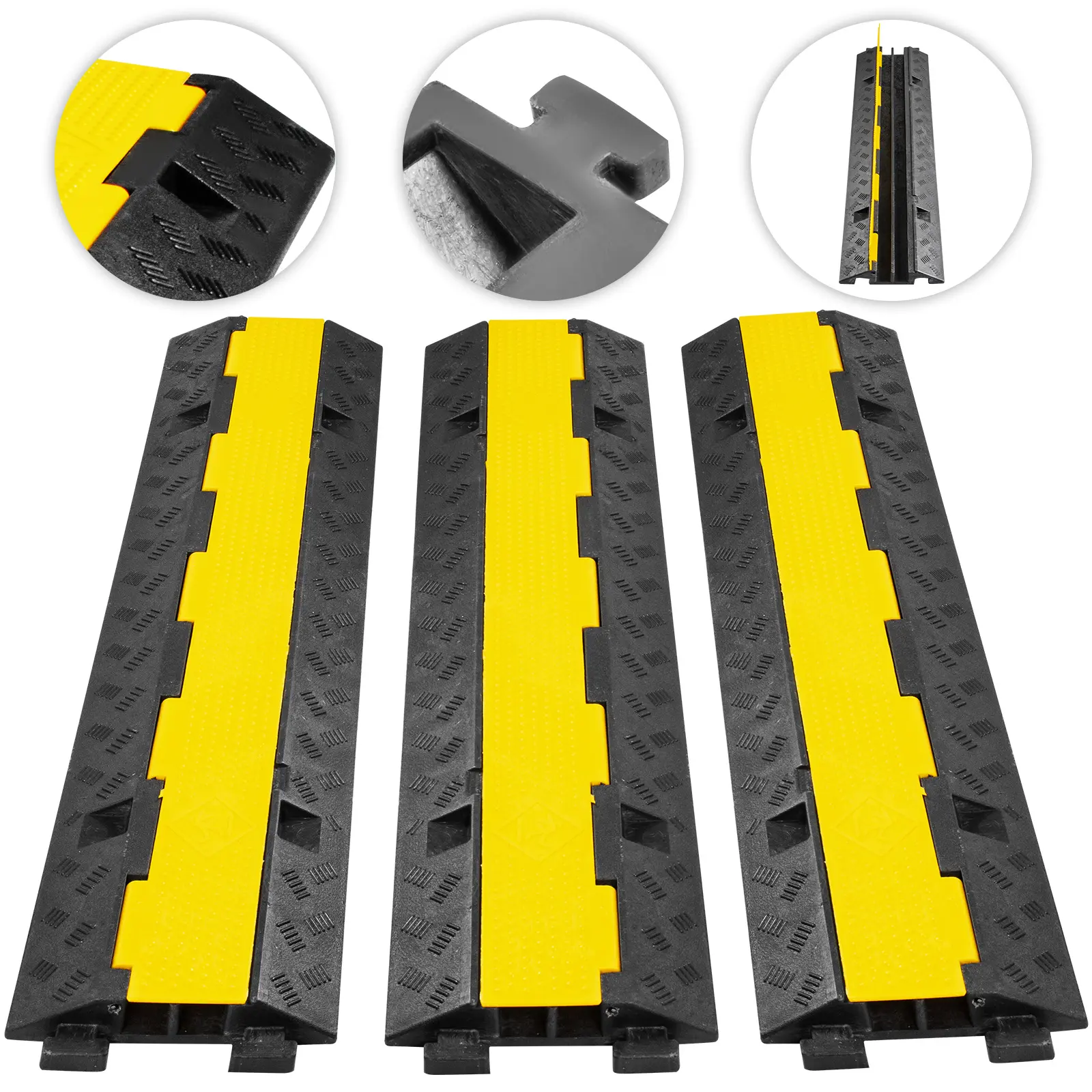 3 Pcs 2-Wire Rubber Cable Protector Ramp 11000 lbs Capacity