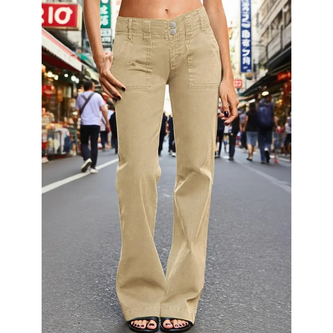 Women's Business Cargo Pants Basic Fit Versatile Double-breasted Wide Leg Jeans Mid Waist Causal Straight Leg Cozy Fall Outfits for Women Lady Street Womenswear