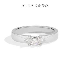 ATTAGEMS Simple Marquise Shape D VVS1 Color Lab-Created Moissanite Ring for Women Men Unisex S925 Sterling Silver Ring Daily Wear Anniversary Wedding Engagement Ring Fine Jewelry R353