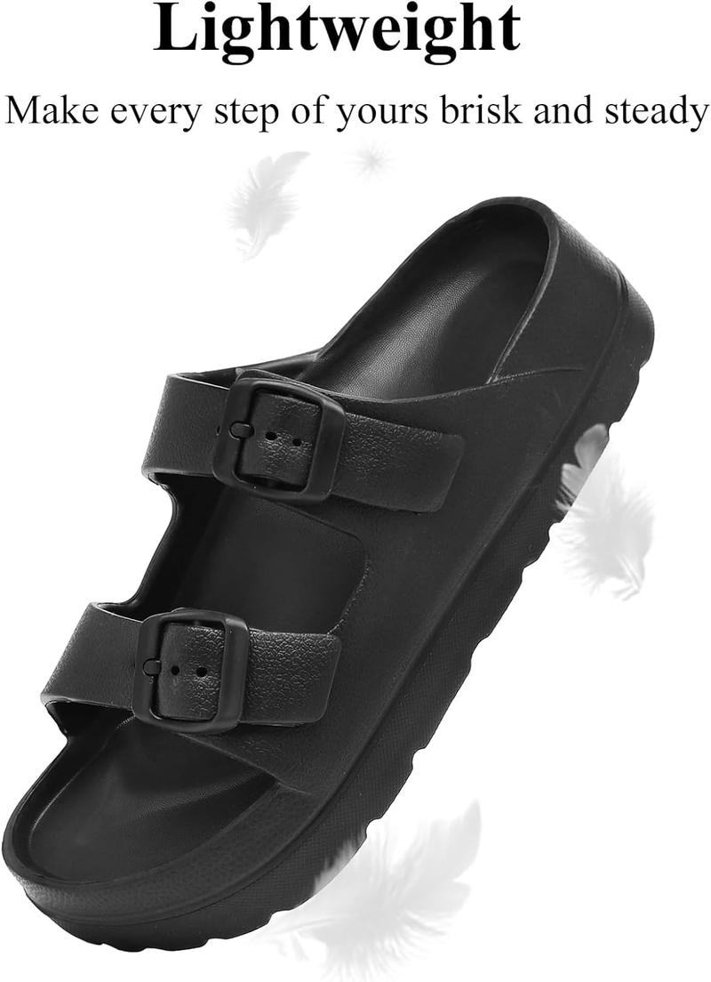 RANOSAT Double Buckle Platform Waterproof Slippers with Arch Support Anti-Slip Slides Women Fashion Soft EVA Sandals Buckle Strap Sandals Summer Holiday Home Beach Sandals Flip Flops