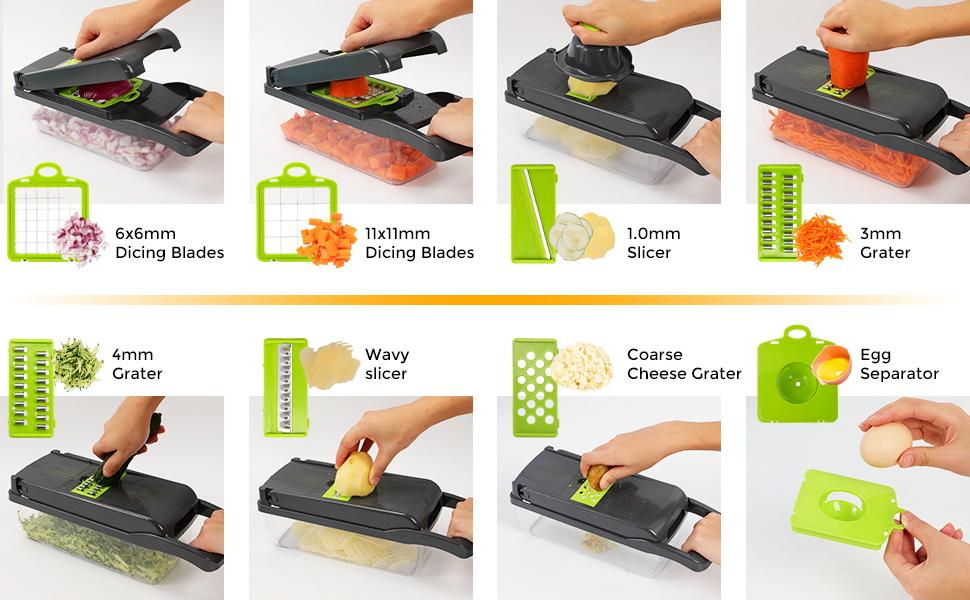 14-in-1 Practical Multifunctional Food Chopper Kitchen Gadget - Stainless Steel Durable Vegetable Slicer, Potato Cutter, Vegetable Shredder, Salad Dicer with 8 Blades & Storage Container 14-in-1 Practical Multifunctional Food Chopper Kitchen Gadget - Stainless Steel Durable Vegetable Slicer, Potato Cutter, Vegetable Shredder, Salad Dicer with 8 Blades & Storage Container