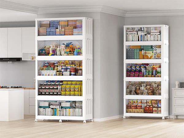 Broview V60 660Qt/700Qt/880Qt/1100Qt Extra Large Plastic Storage Bins with Lid, Each 220Qt stackable storage bin with lid,275Gal Stackable Containers With Drawers, Foldable Cabinets with 6x Wheels, Collapsible Closet Organizers for Home Office