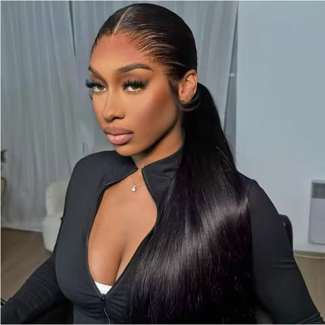 Bling Hair 360 Full Lace Wigs Human Hair Transparent Straight 13x4 Lace Front Wigs For Black Women 180% Density Natural Color Makeup Sponges