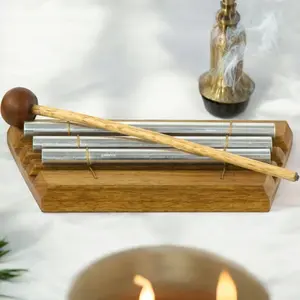 3-Tube Energy Tuning Chime – Sound Healing Tool with Wooden Base & Mallet
