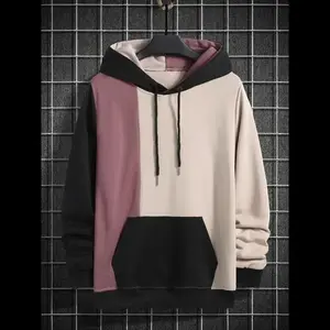 Men's Colorblock Hooded Sweatshirt, Casual Drawstring Kangaroo Pocket Pullover, Lightweight Streetwear for Spring Fall, Athleisure Lounge Wear