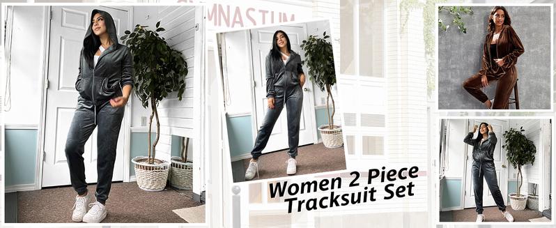 Women's Casual Velour Tracksuit Set Lightweight Full Zipper Hoodie & Workout Pants Velvet Sweatsuit Jogging Suits XS-XXL